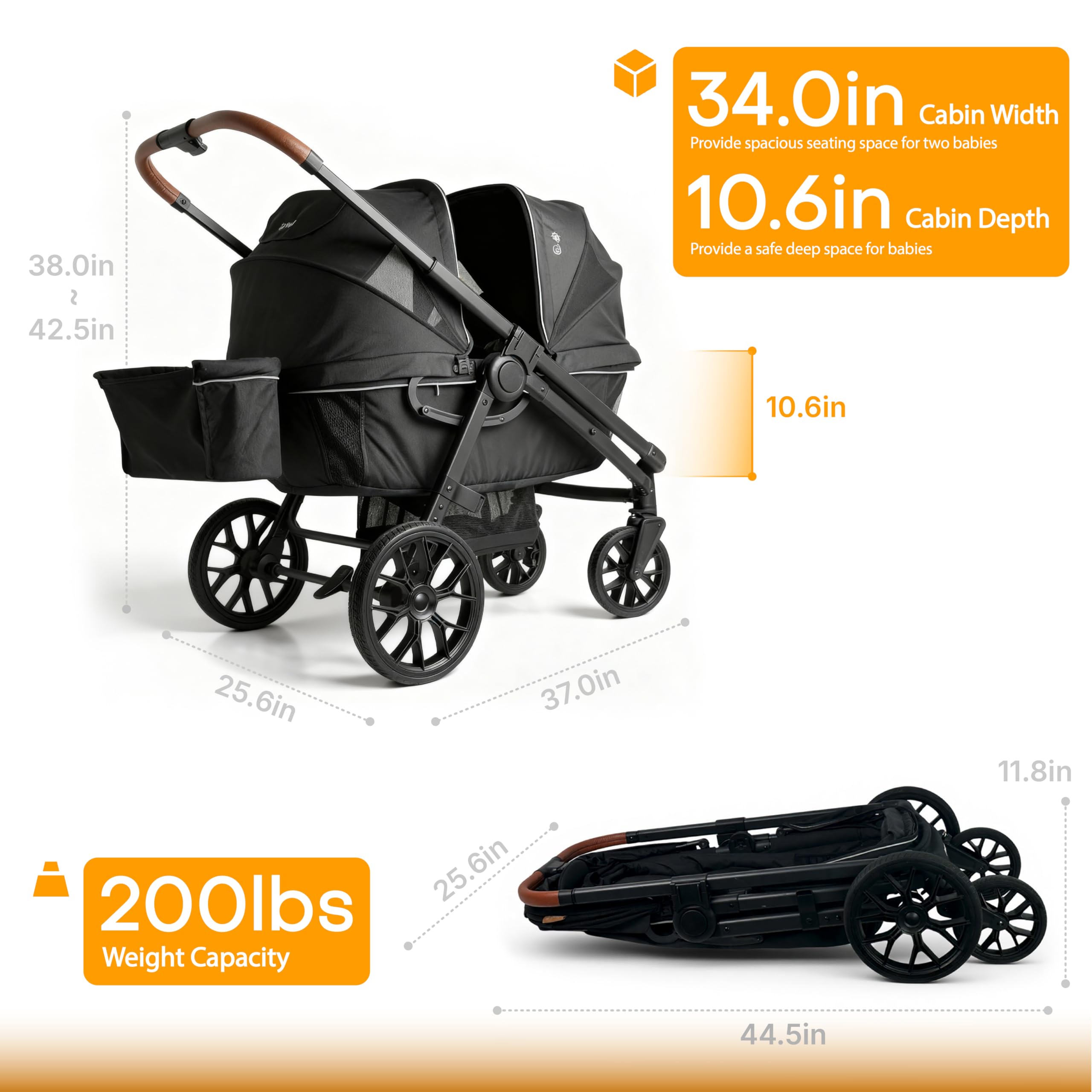 Weego Wagon tandem design supports newborn and toddler adventures.