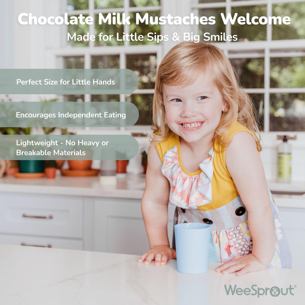 WeeSprout bamboo toddler cups in pastel purple: compact and stackable for storage