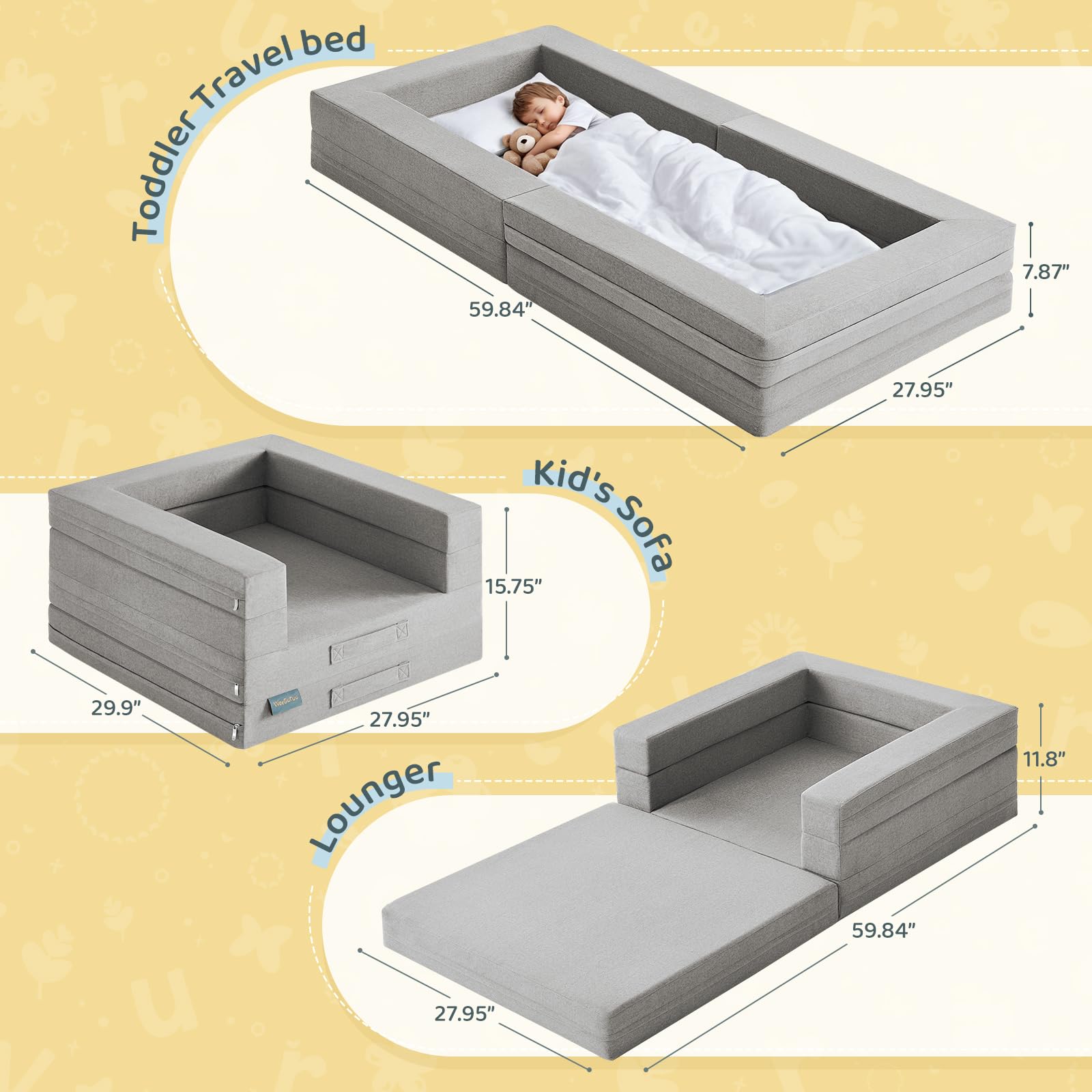 WeeGuruu 3-in-1 sofa setup shown for reading and playtime.