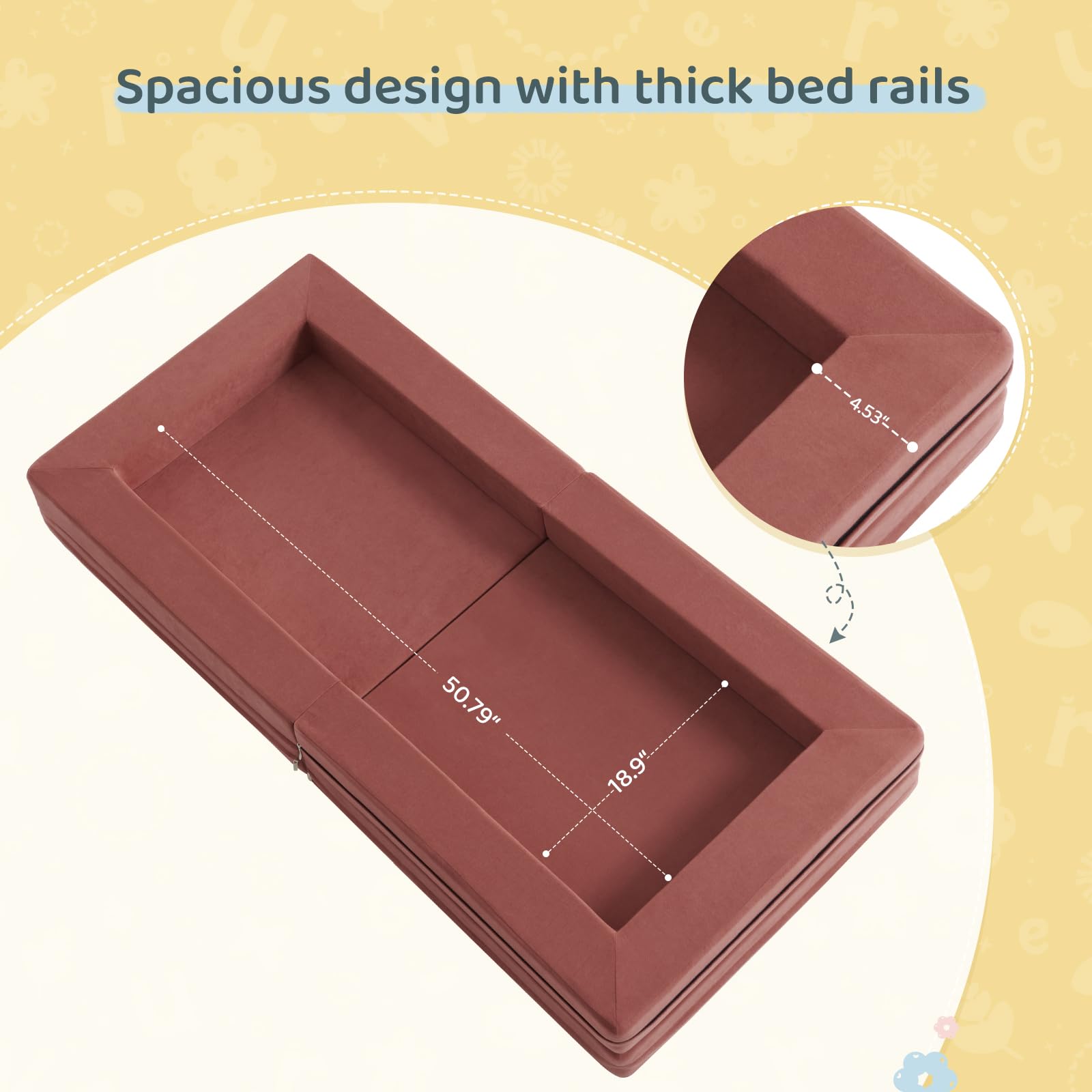WeeGuruu bed with sturdy guardrails keeps child safe while napping.