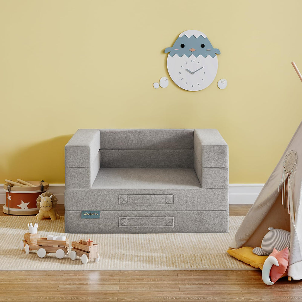 WeeGuruu stain-resistant fabric stays cleaner between cleanups with a damp cloth.