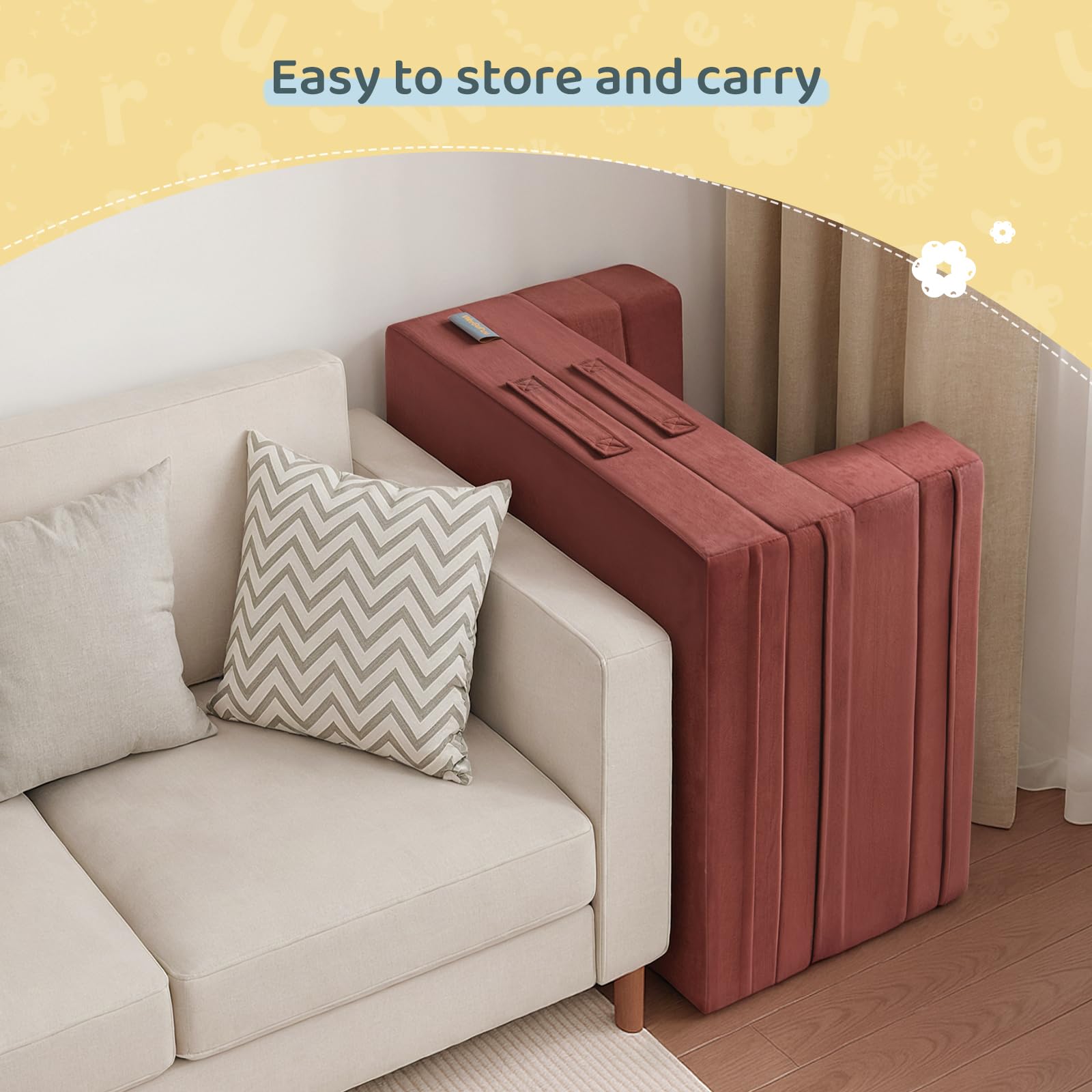 WeeGuruu stain-resistant flocking fabric keeps looks after spills.