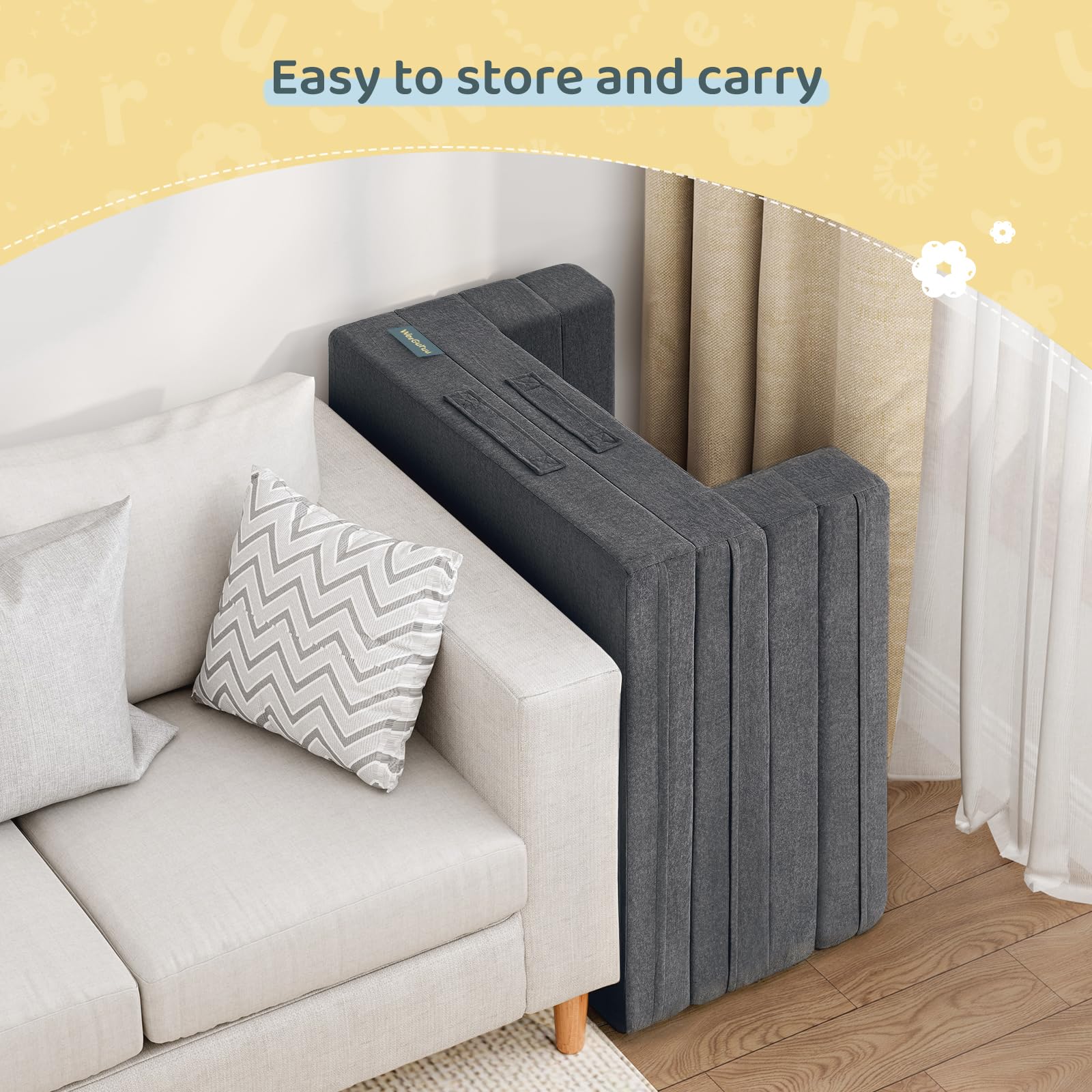 WeeGuruu travel toddler bed with washable cover for easy cleaning after trips.