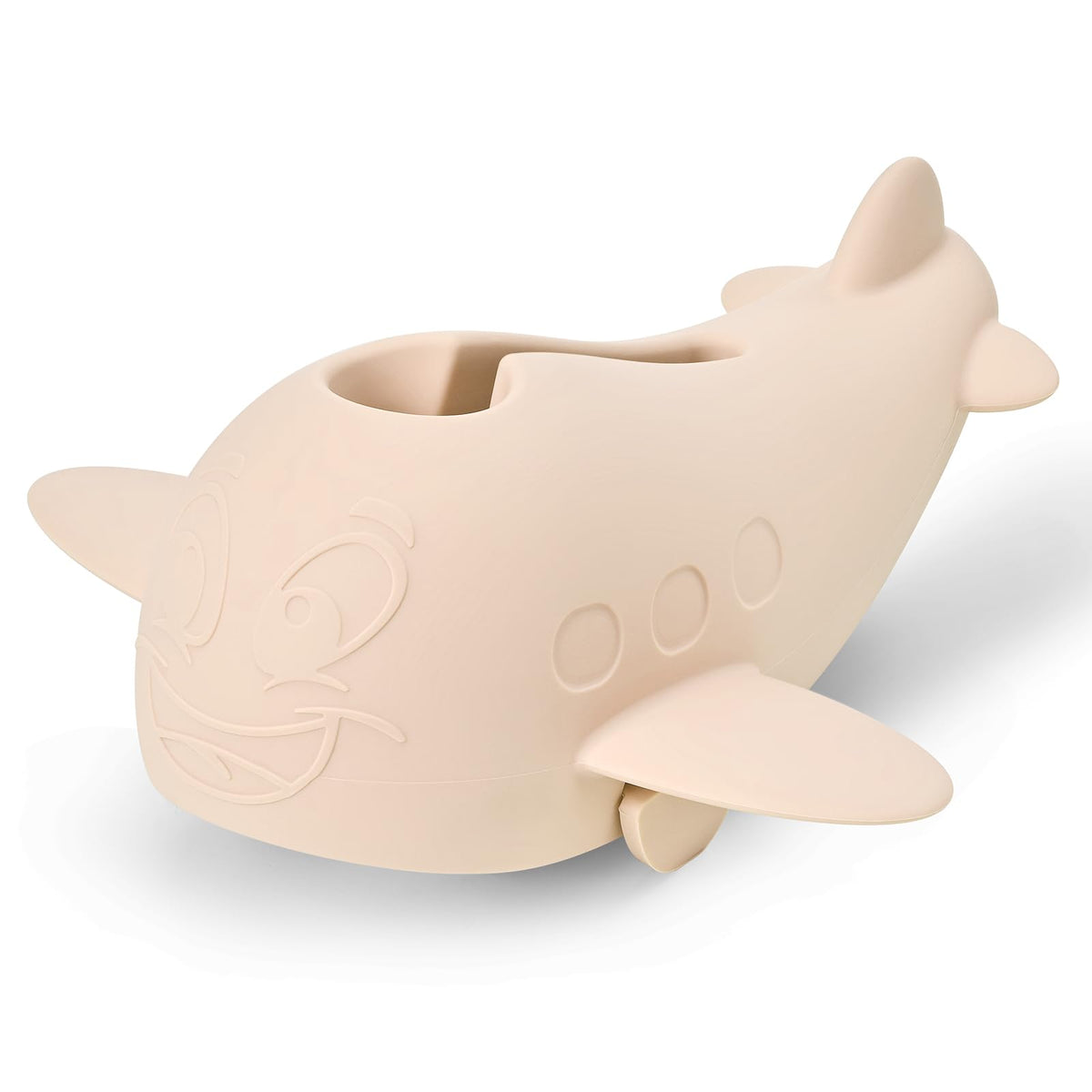 Weeme bath spout cover whale beige front view protects baby skin during bath