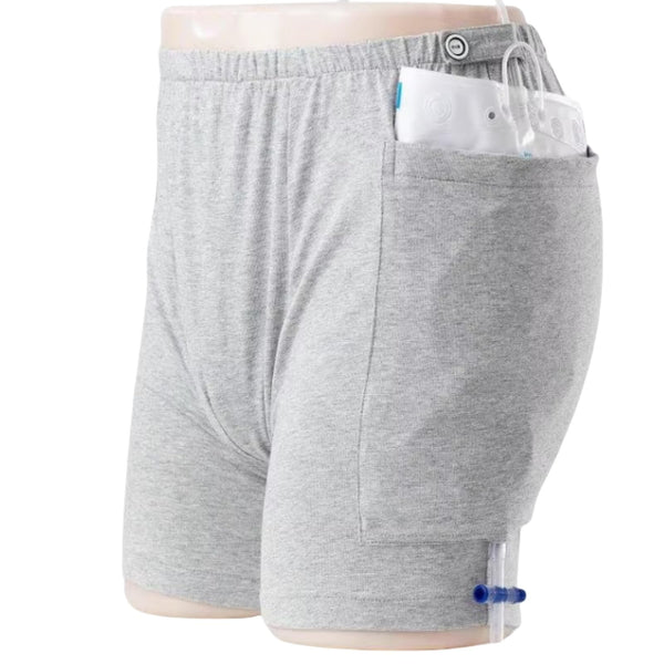 WEEOATAR incontinence shorts with double pockets for discreet urine bag storage.