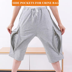 WEEOATAR unisex catheter pants side pocket view showing concealment and easy bag access.
