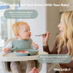 WeeSprout suction plate with lid contains mess and stores leftovers
