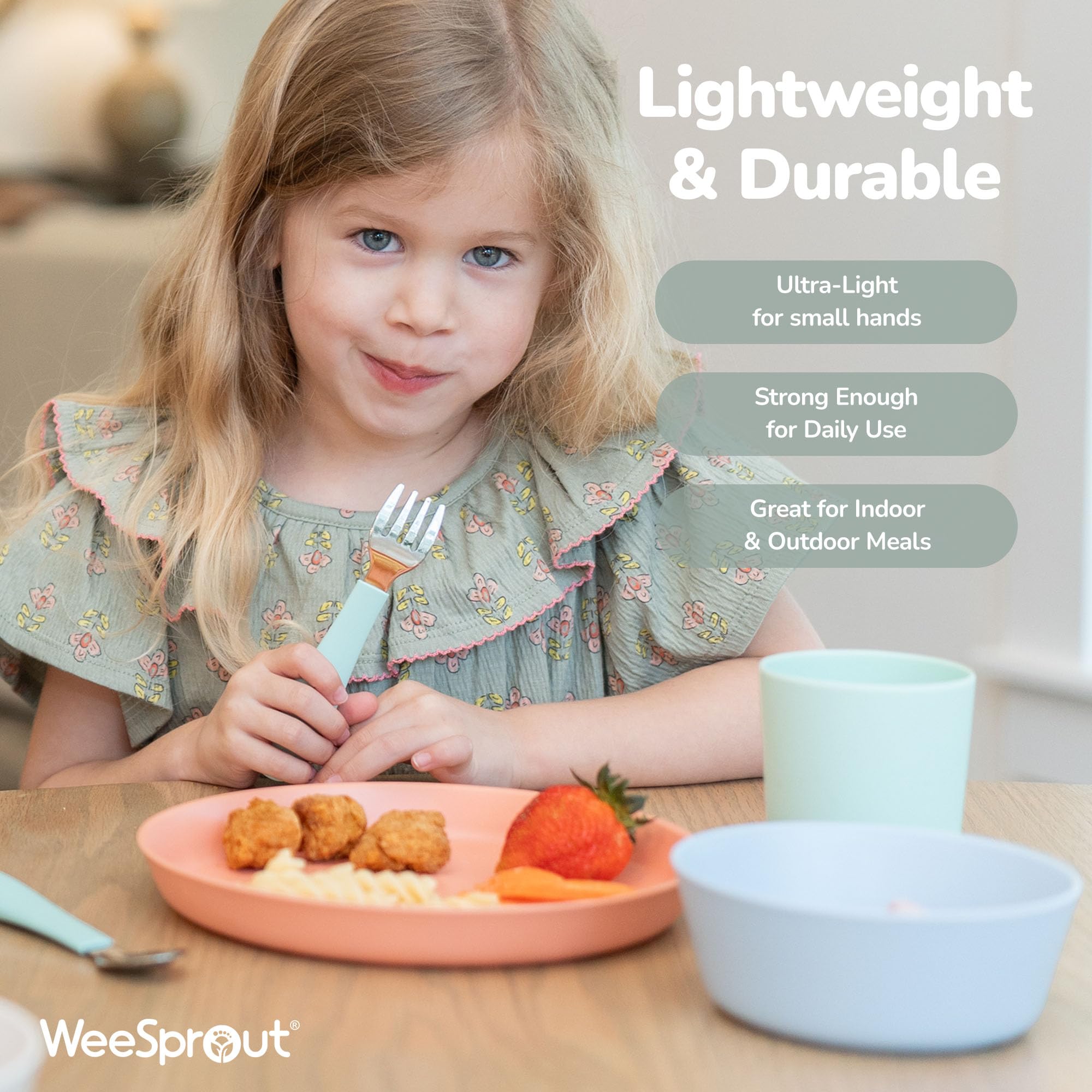 WeeSprout bamboo plates in beige offer neutral styling for family meals