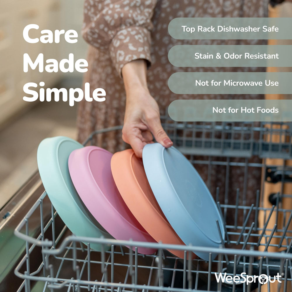 WeeSprout bamboo plates top rack dishwasher safe design saves time after meals