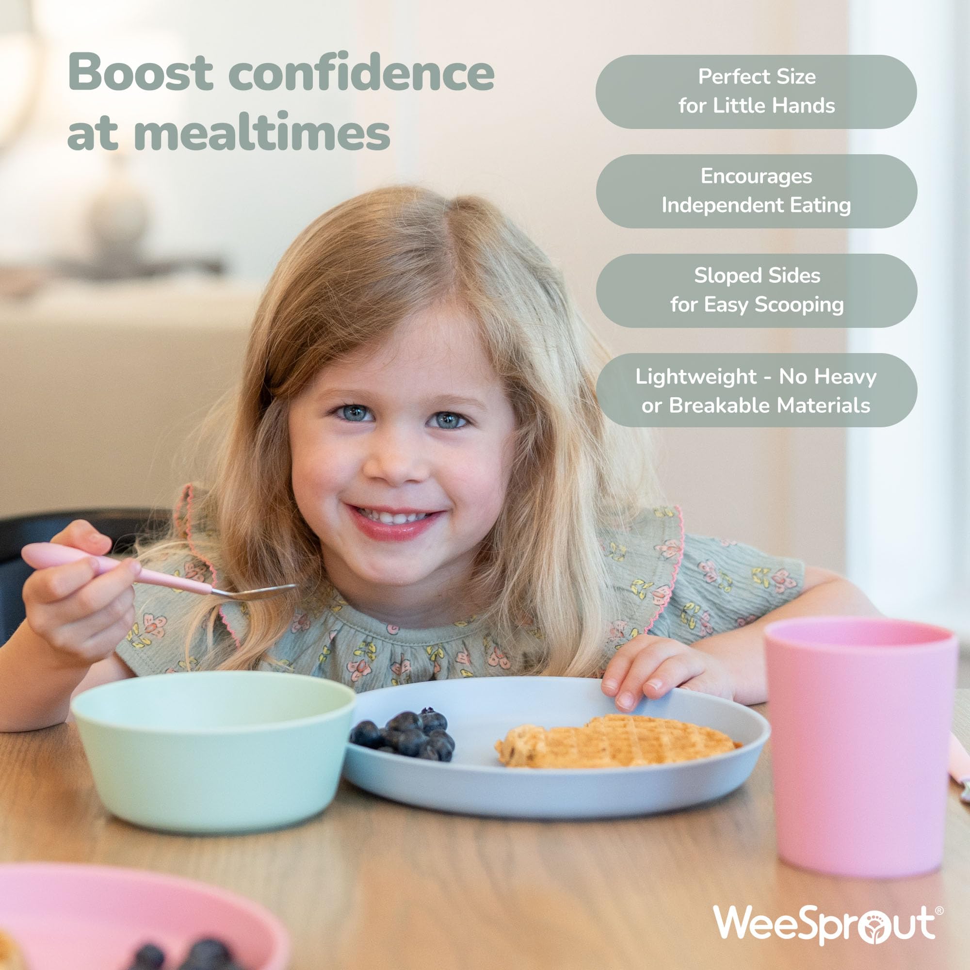 WeeSprout bamboo plates in gray promote modern table setups and easy cleaning