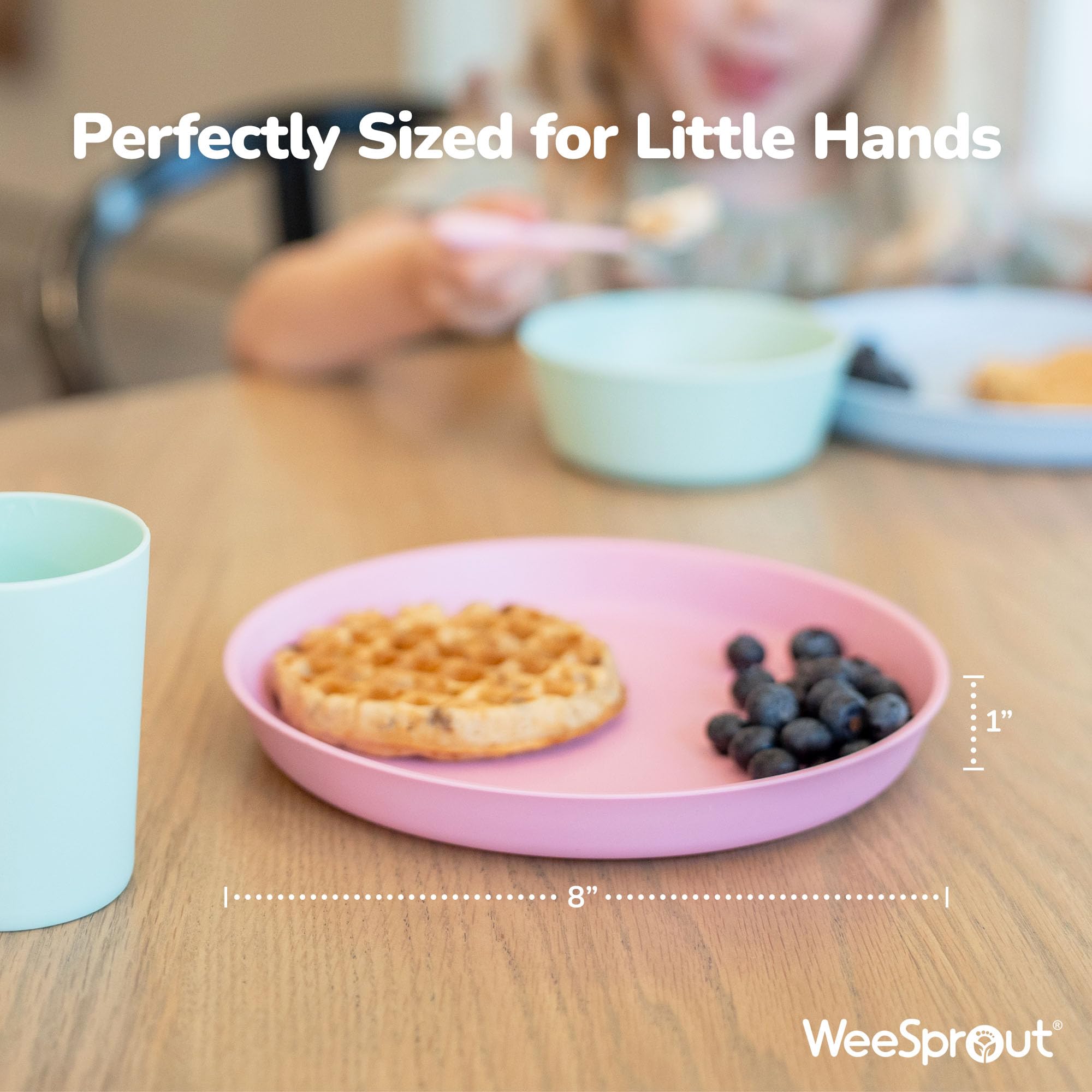 WeeSprout bamboo plates in green ideal for toddler portions and mess free dining