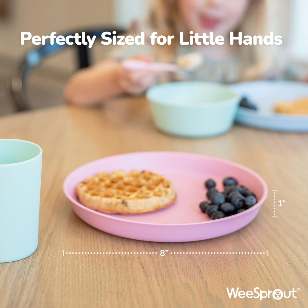 WeeSprout bamboo plates in green ideal for toddler portions and mess free dining