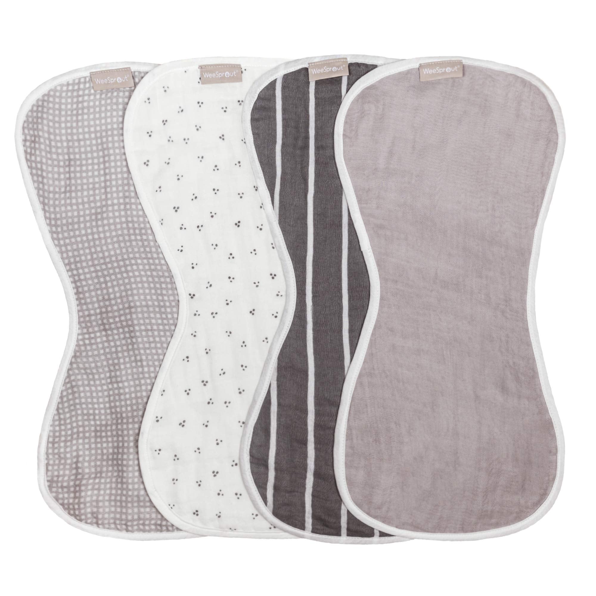 WeeSprout four-layer burp cloths with absorbent design protect clothing during feedings.
