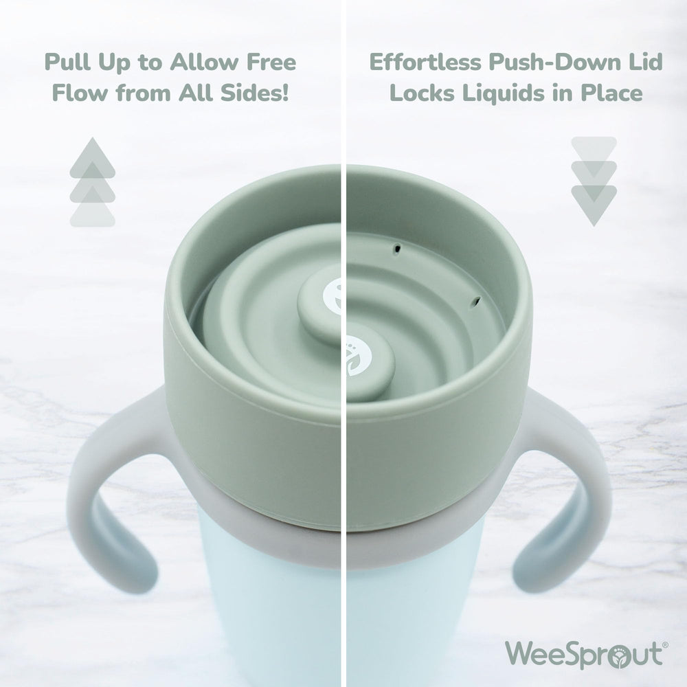 WeeSprout soft silicone cup is gentle on teeth and gums during first sips.