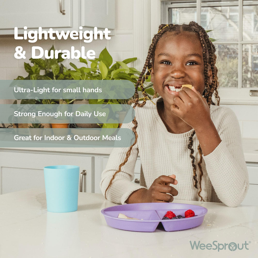 WeeSprout bamboo-melamine plates resist scratches for daily use.