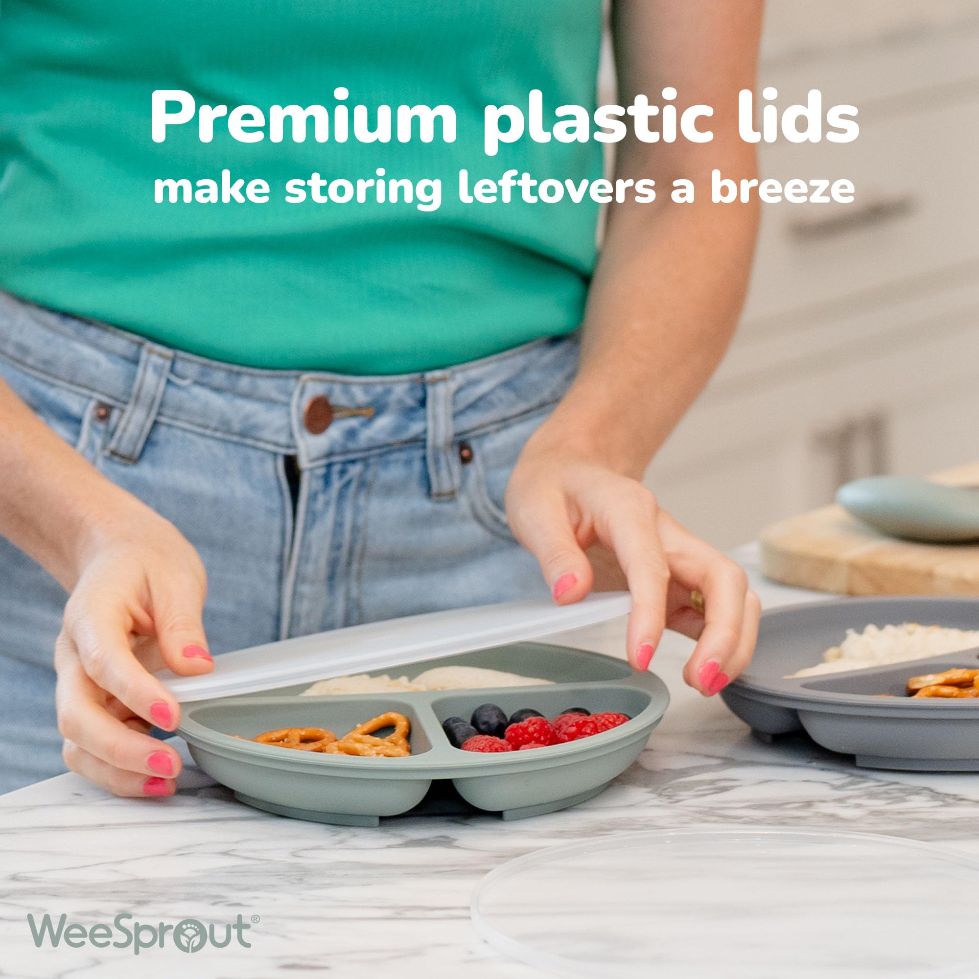 WeeSprout blue plate microwave-safe for quick reheats