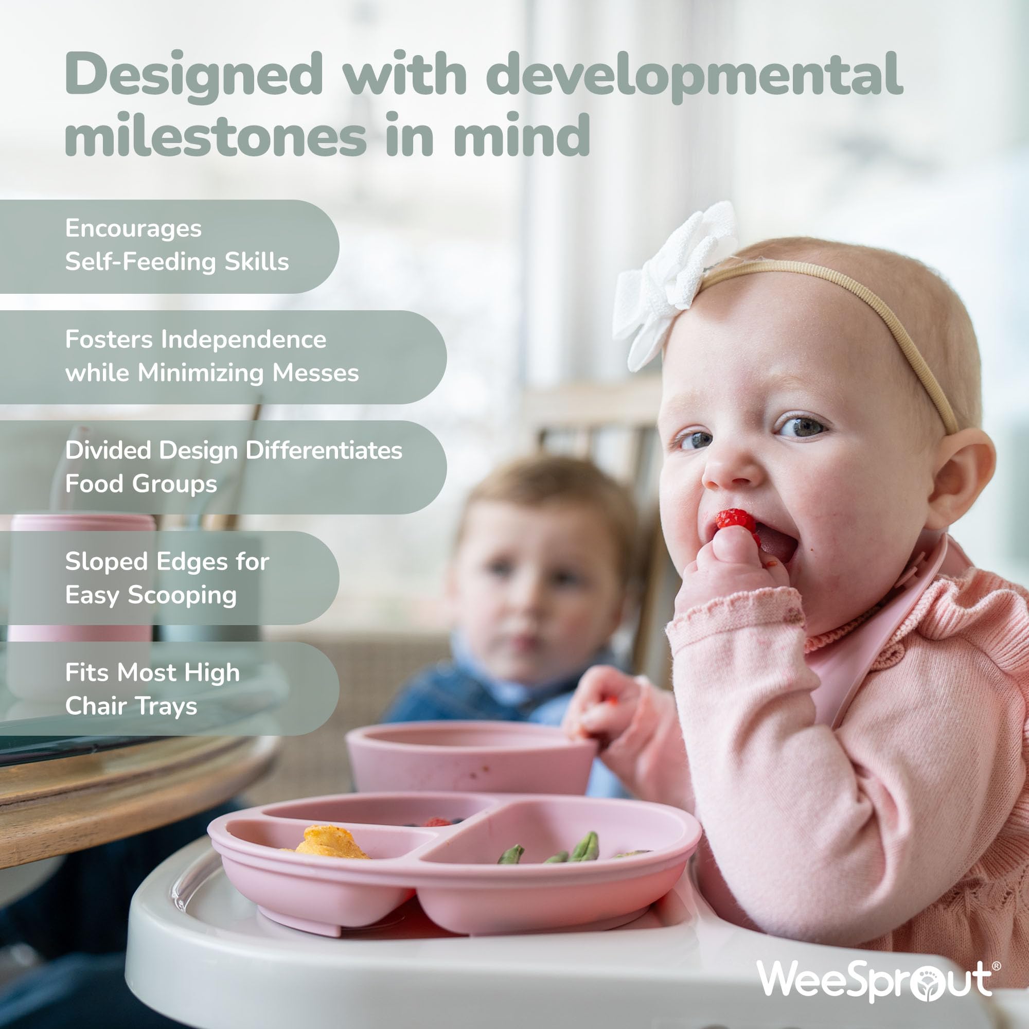 WeeSprout divided plate helps picky eaters keep foods separate