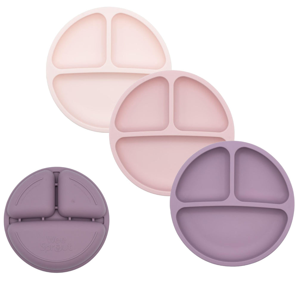 WeeSprout divided plates in a colorful set for tidy toddler meals.