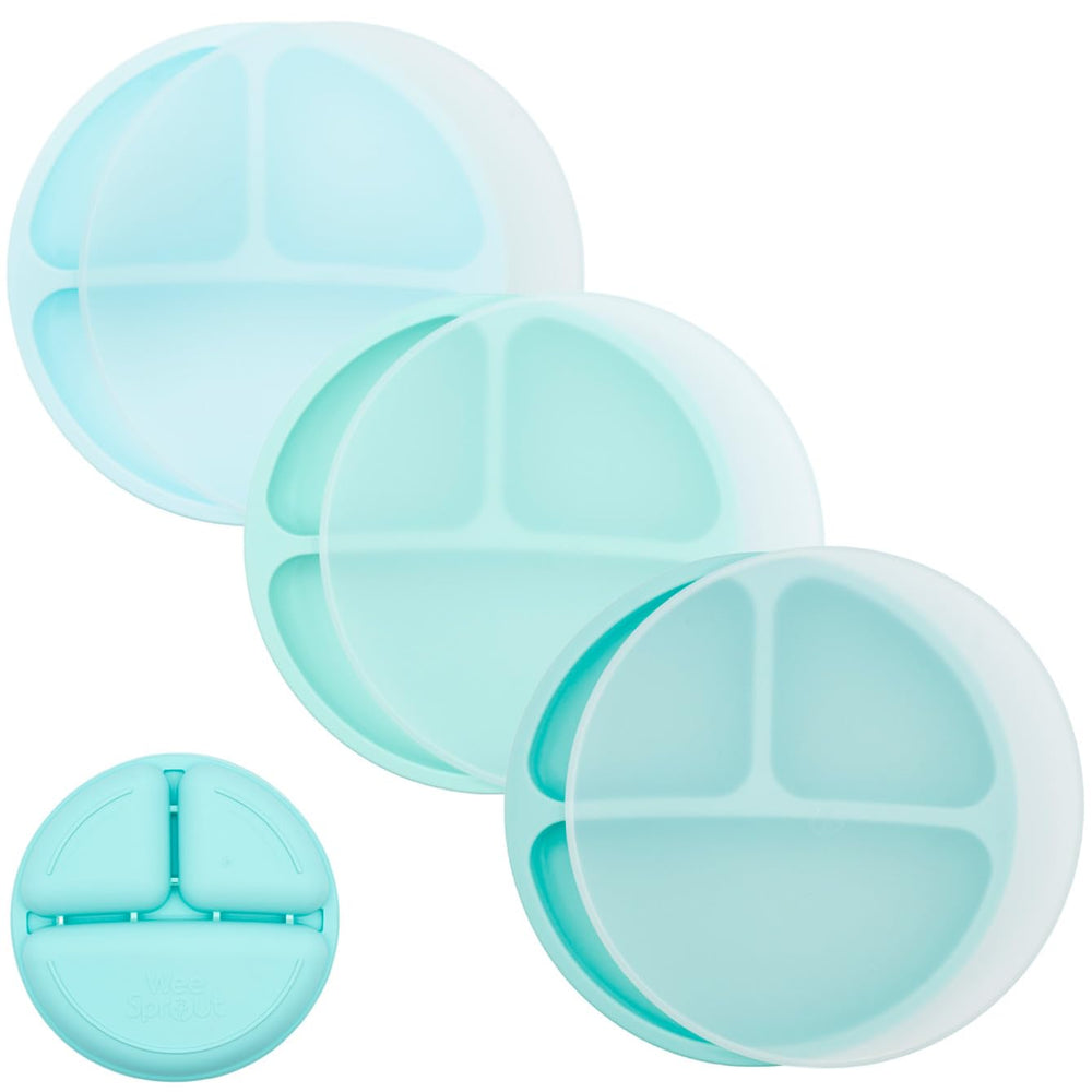 WeeSprout divided plates with lids front view, ideal for organized toddler meals.