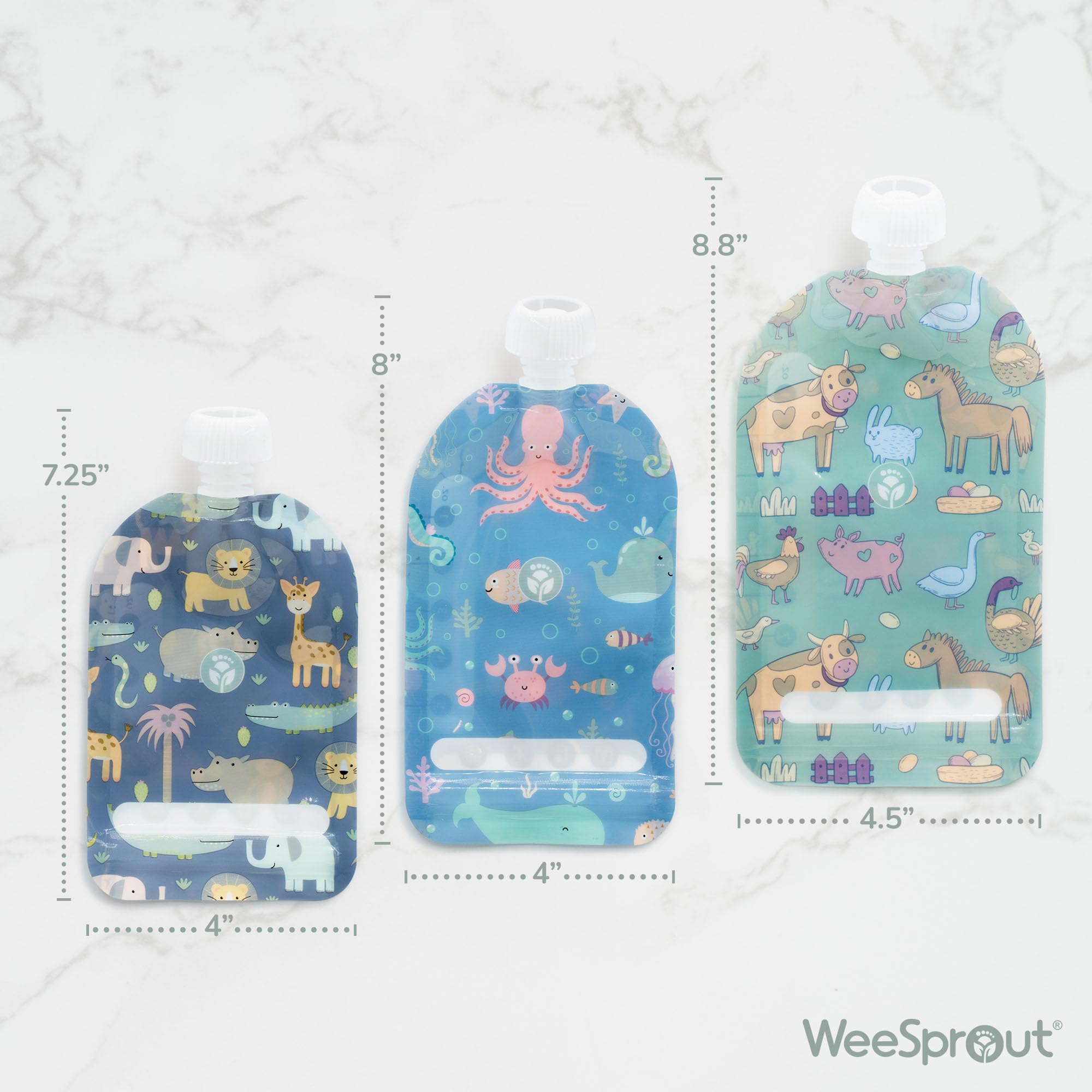 WeeSprout pouches filled with colorful puree showing easy on-the-go meals.