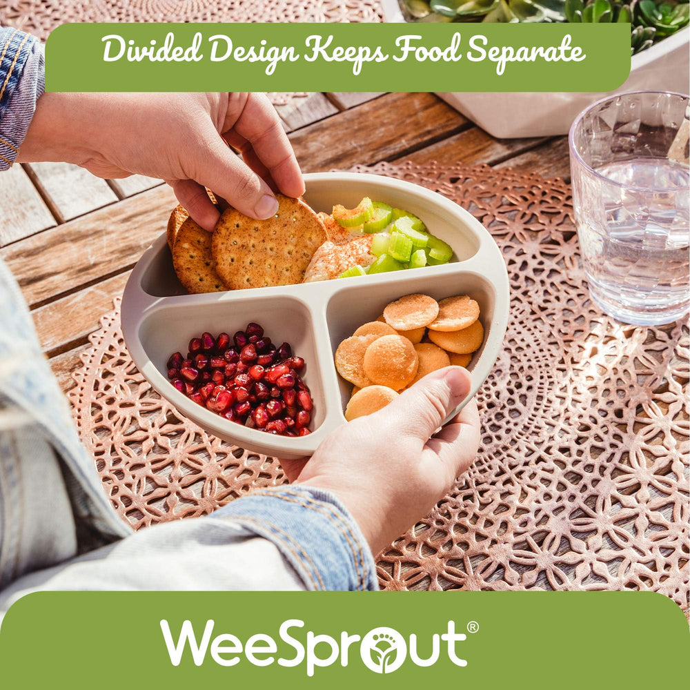 WeeSprout color trio plate set supports fun mealtimes and independence.