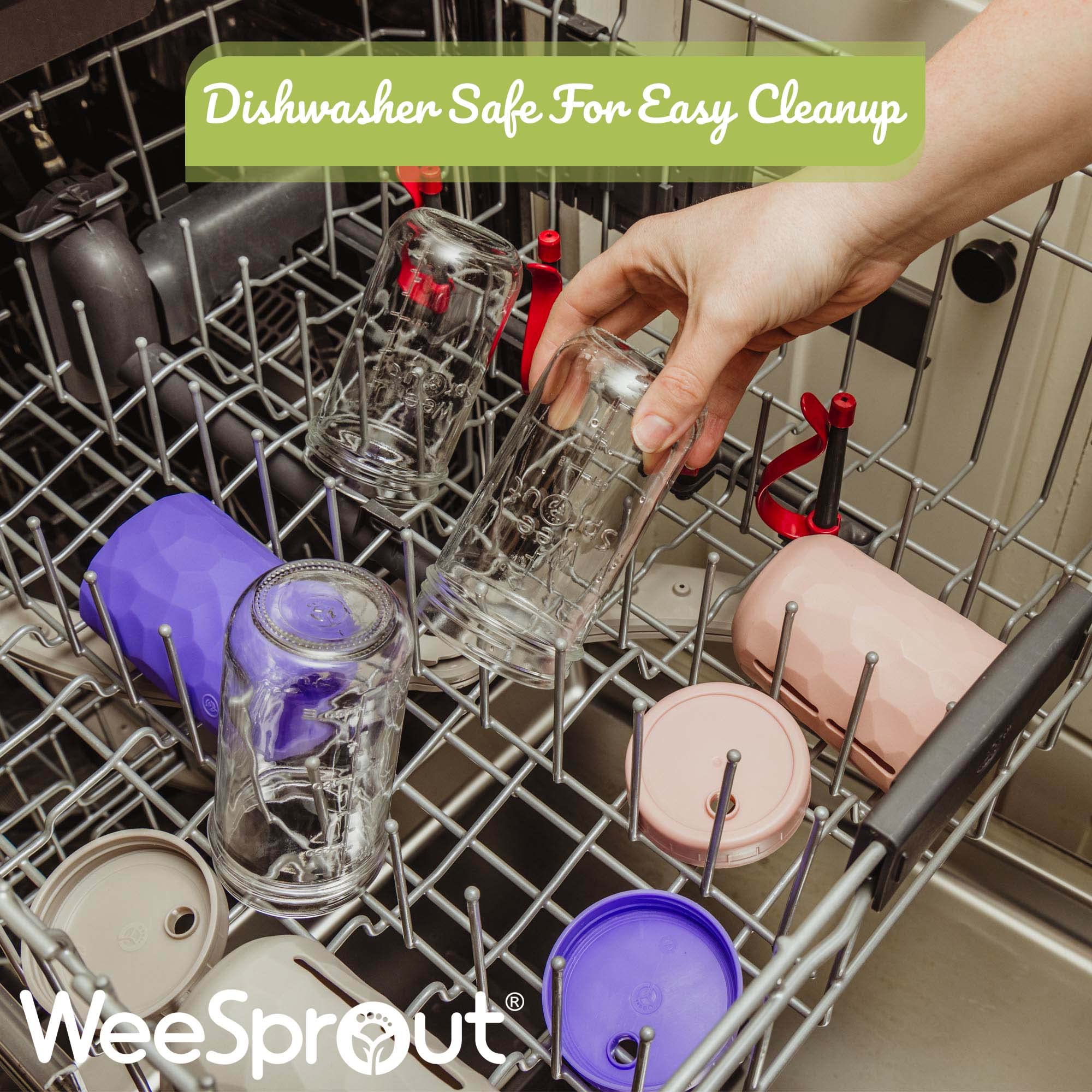 WeeSprout easy-grip cups with viewing windows for quick refills.