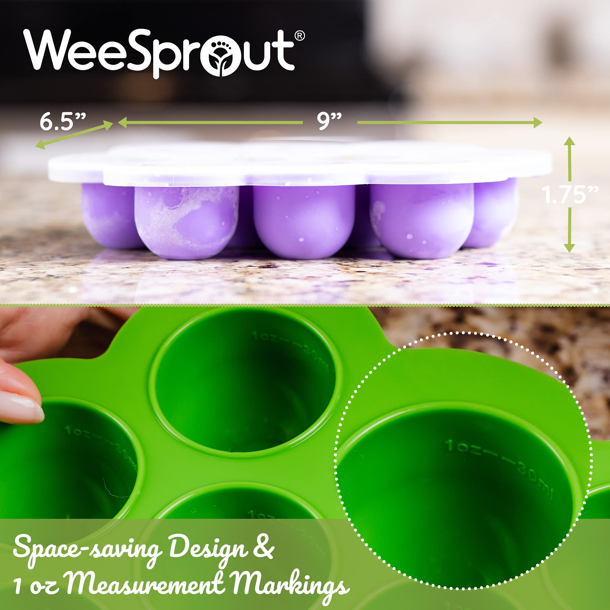WeeSprout food-grade silicone tray features easy release from non-stick surface