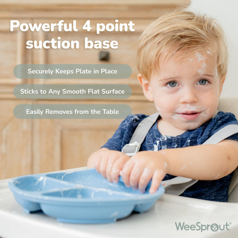 WeeSprout four-point suction keeps plate in place during self-feeding
