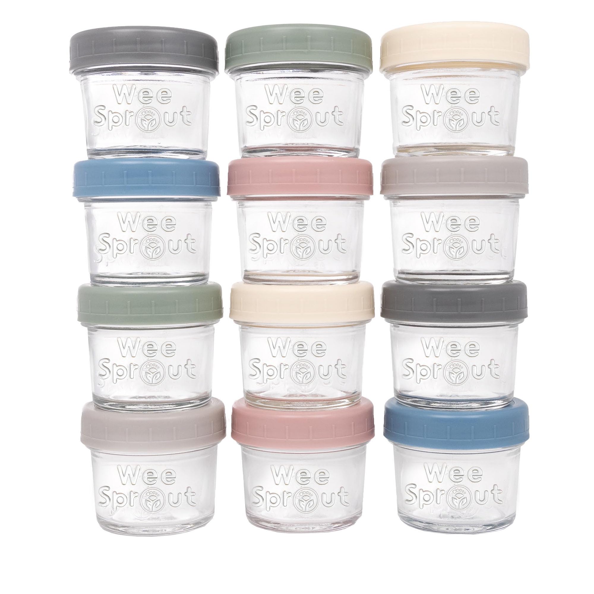 WeeSprout glass baby food jar 4oz 12-pack front view for batch-prep convenience