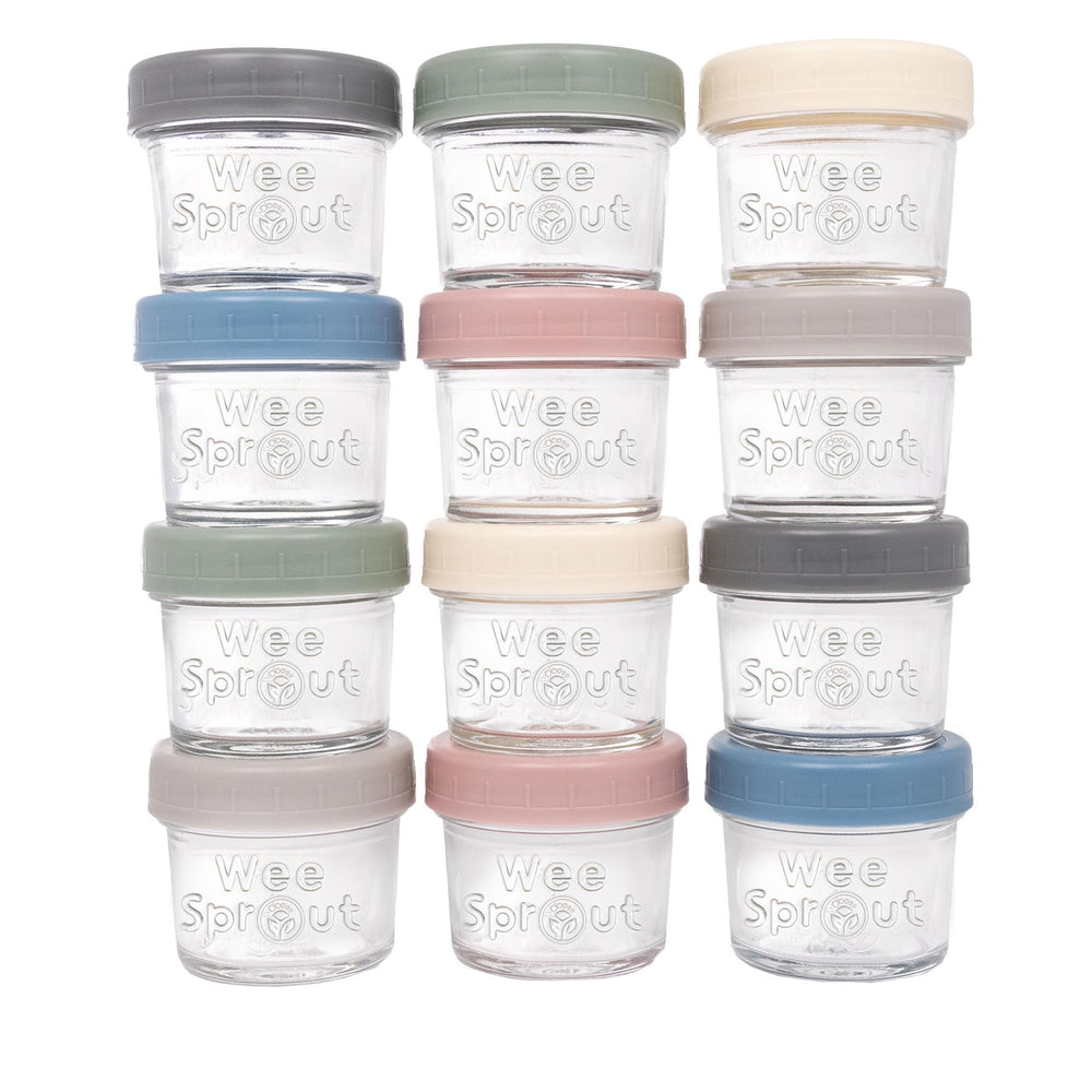WeeSprout glass baby food jar 4oz 12-pack front view for batch-prep convenience