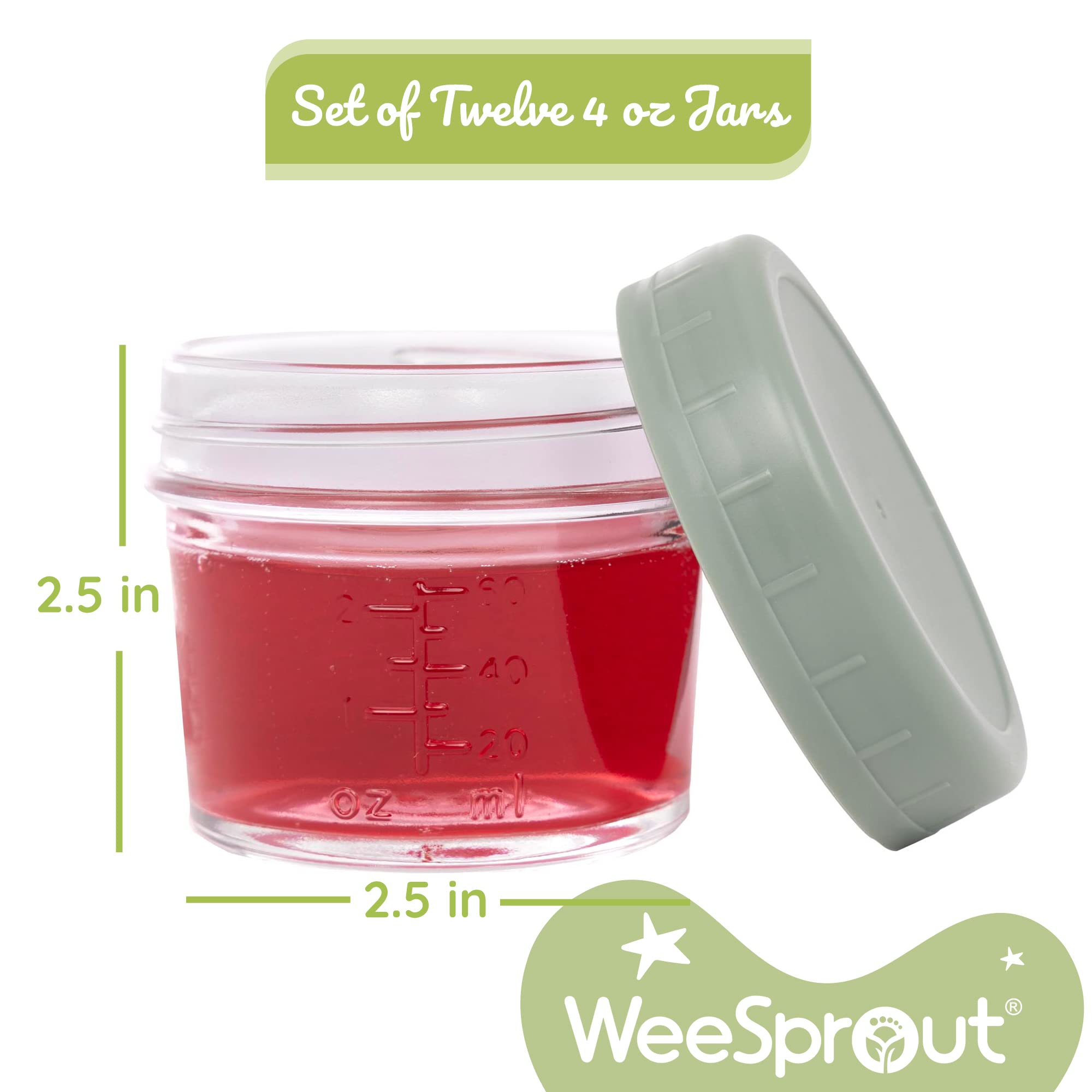 WeeSprout glass jars 4oz stacked in the fridge for easy meal prep