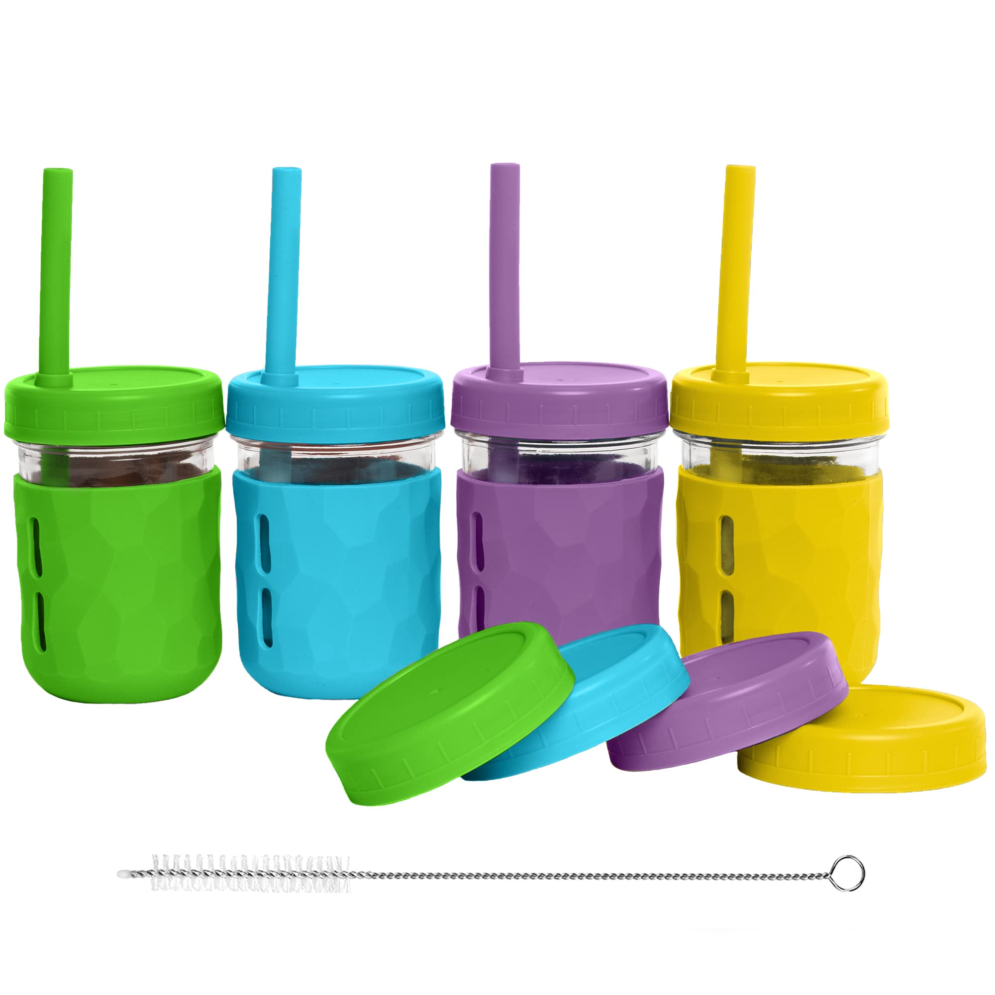 WeeSprout glass cup with lid and straw for spill-safe sipping