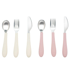 WeeSprout kids utensils set spoons close-up with comfortable silicone grip for easy self-feeding.