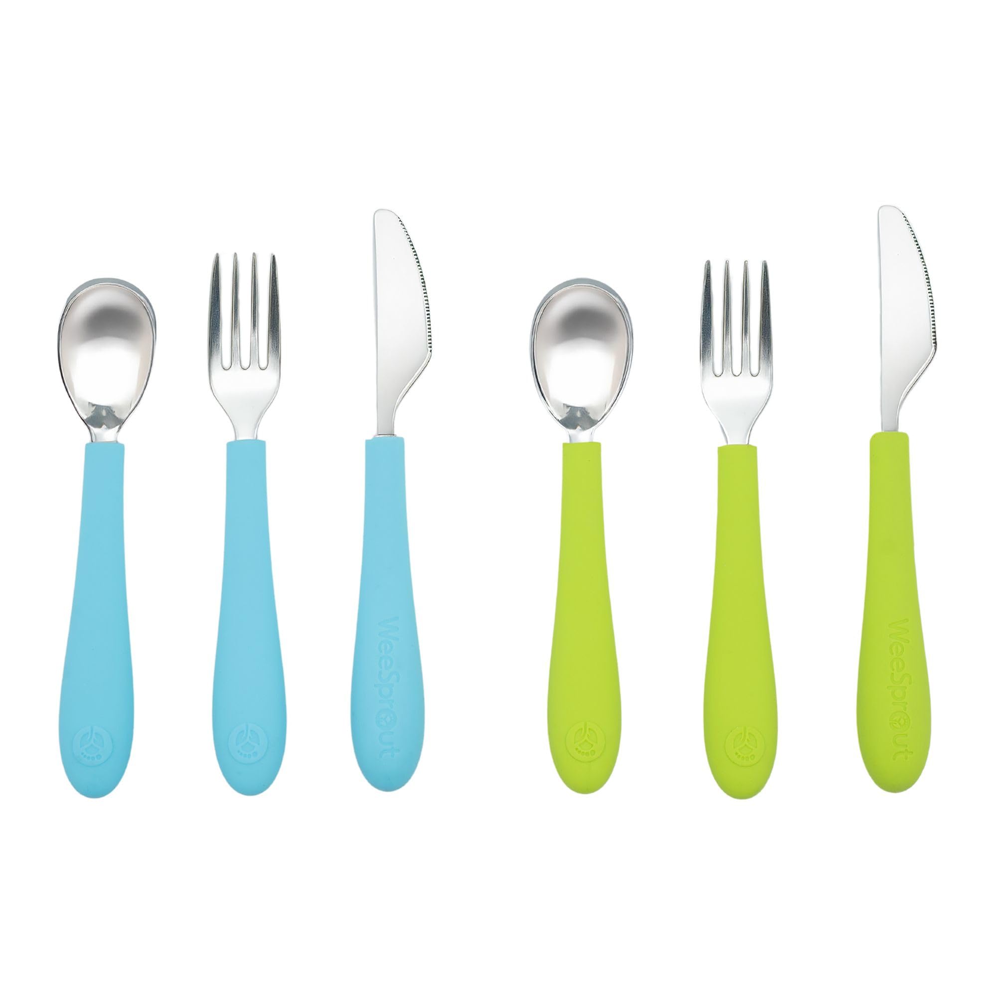 WeeSprout kids utensils spoons blue with easy-grip handles for growing hands