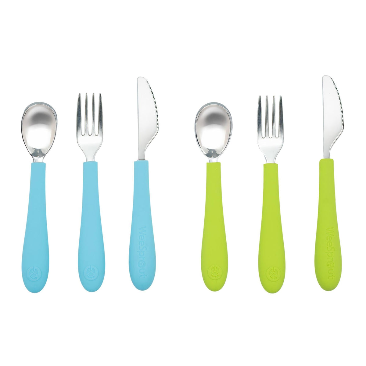 WeeSprout kids utensils spoons blue with easy-grip handles for growing hands