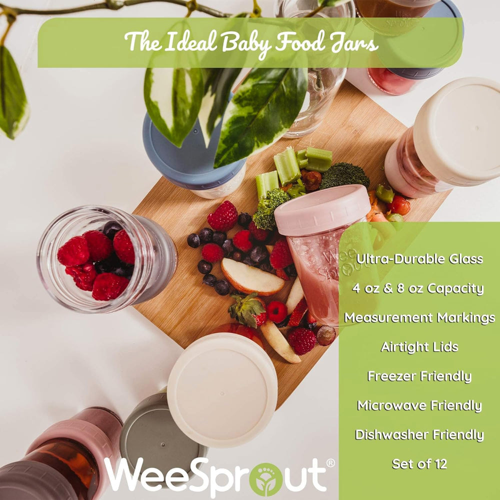 WeeSprout jars show embossed measurement markers for portion control.