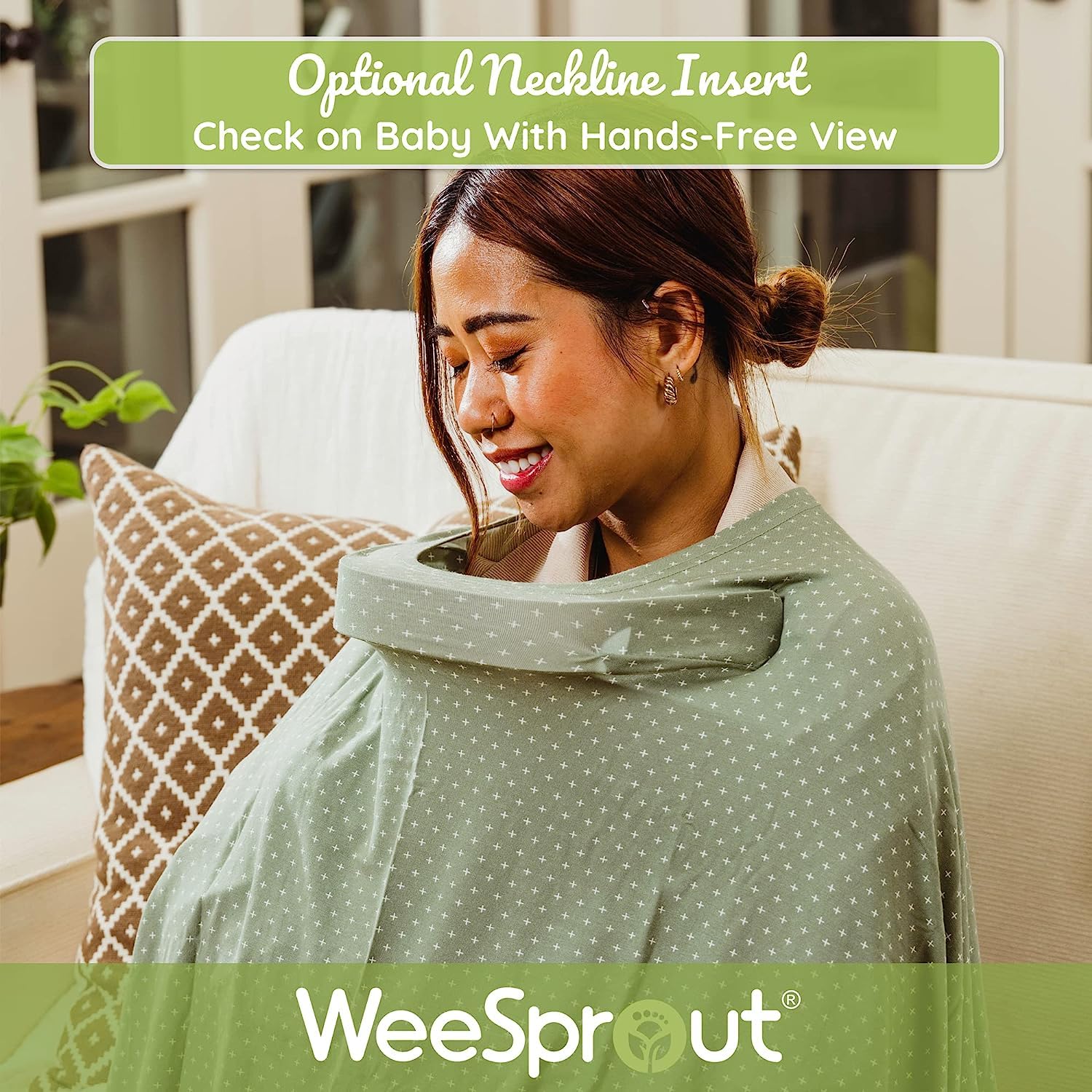 WeeSprout nursing cover neckline insert enables hands-free view and better airflow.