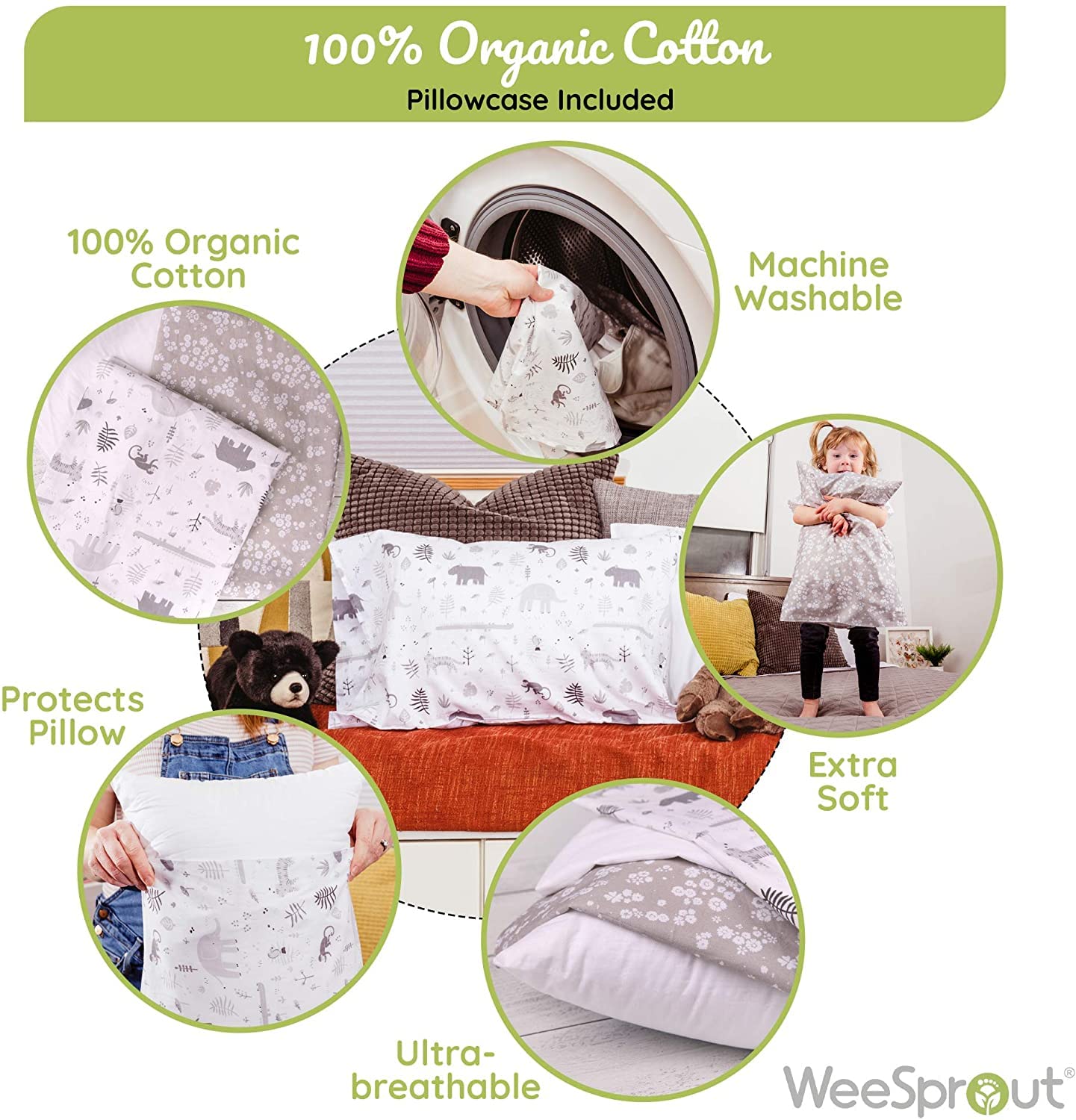 WeeSprout safari print bedside snuggle for toddlers during bedtime.