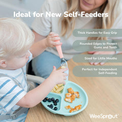 WeeSprout self-feeding utensils show safe length to prevent deep insertion.