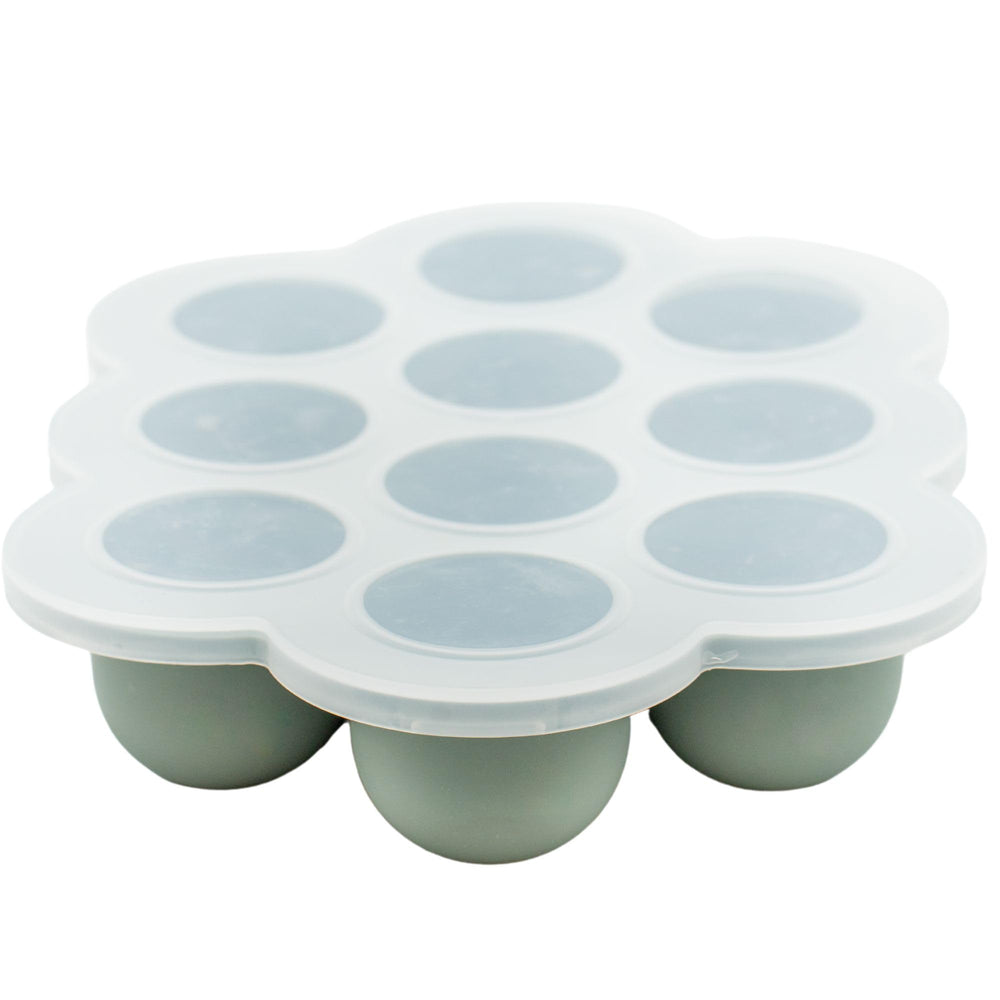 WeeSprout silicone freezer tray with clip-on lid for batch prep.