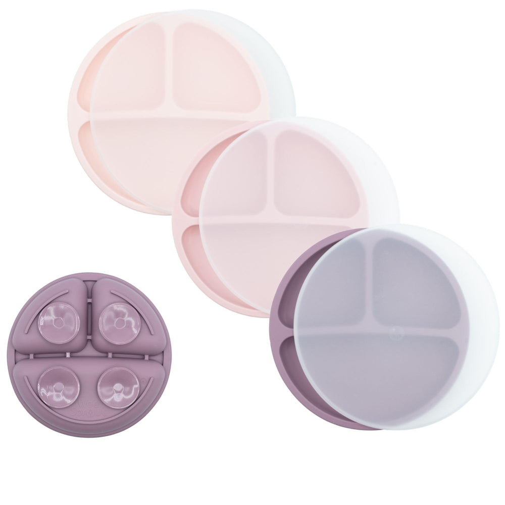 WeeSprout silicone divided plate blue top view keeps foods separate for picky eaters.