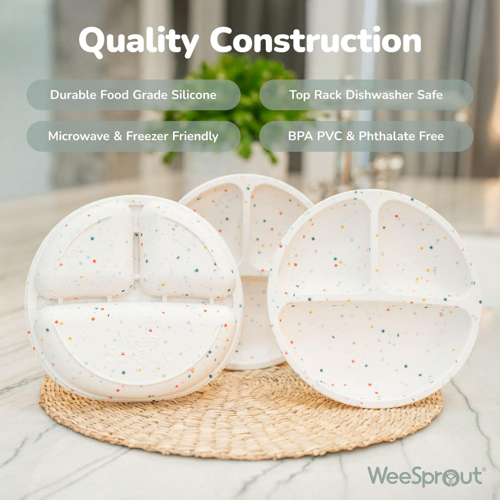 WeeSprout divided plate dividers closeup, keeps foods separated for picky eaters.