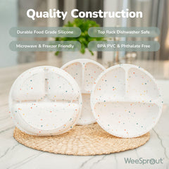 WeeSprout divided plate dividers closeup, keeps foods separated for picky eaters.