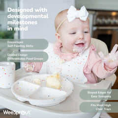 WeeSprout divided plate with lid assembly, ideal for busy families on the go.