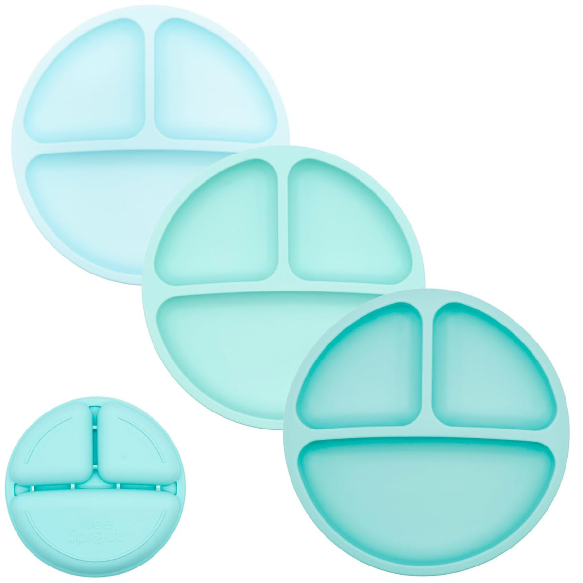 WeeSprout colorful-set divided plates for toddlers, easy to scoop and control portions.