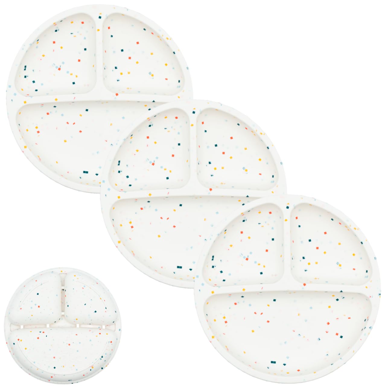 WeeSprout silicone divided plates colorfully set on table, durable for toddlers.