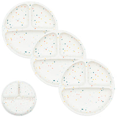 WeeSprout silicone divided plates colorfully set on table, durable for toddlers.