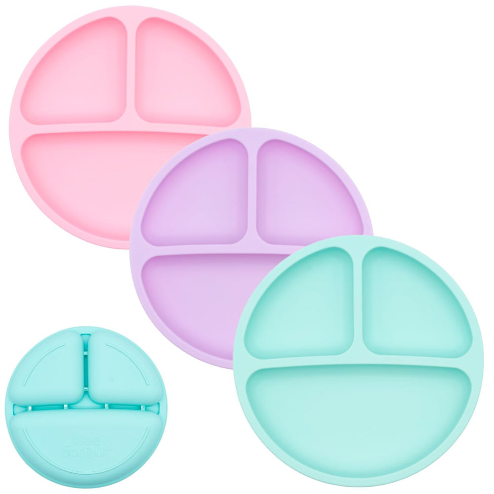 WeeSprout silicone divided plates front view, durable, kid-friendly mealtime ware.