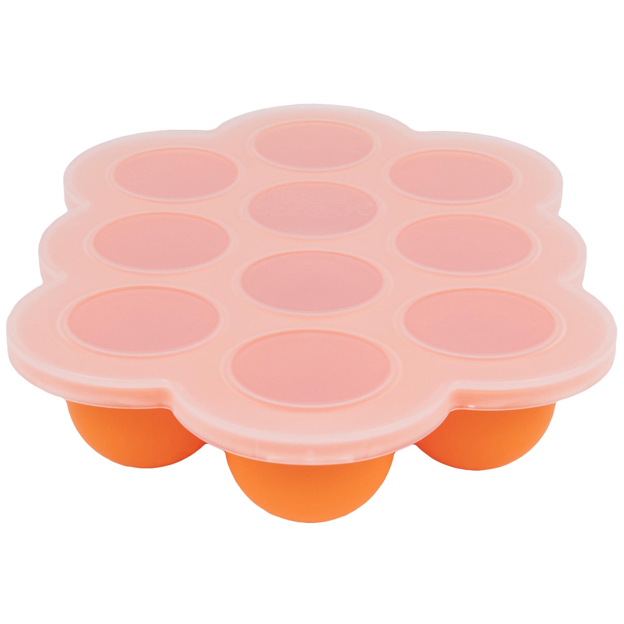 WeeSprout silicone freezer tray with clip-on lid in bright orange for organized storage
