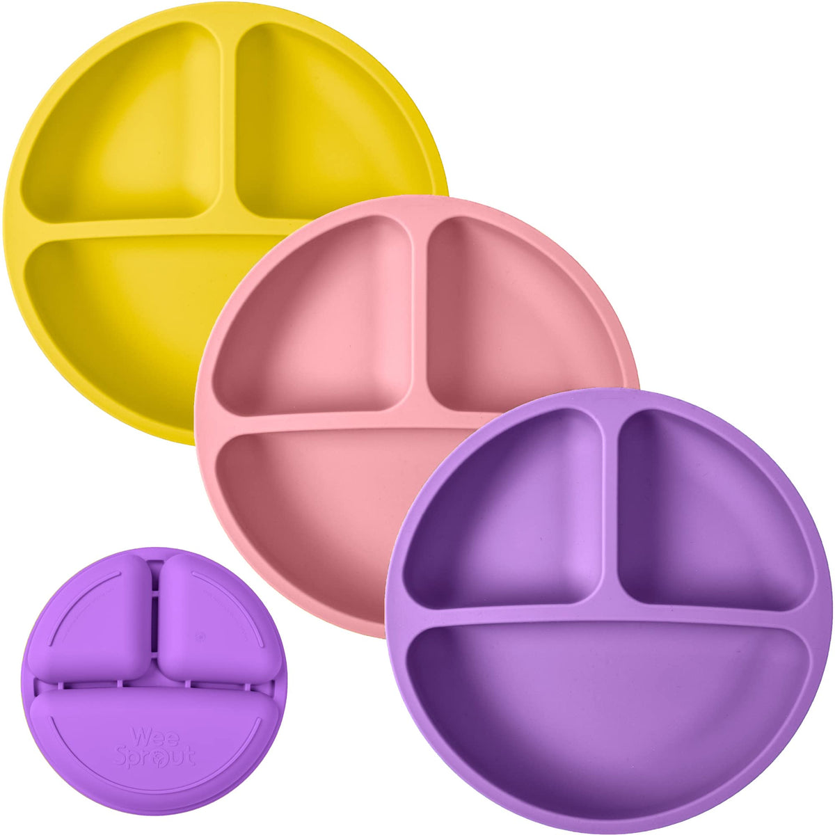WeeSprout silicone plates 3-pack in bright colors for easy self-feeding
